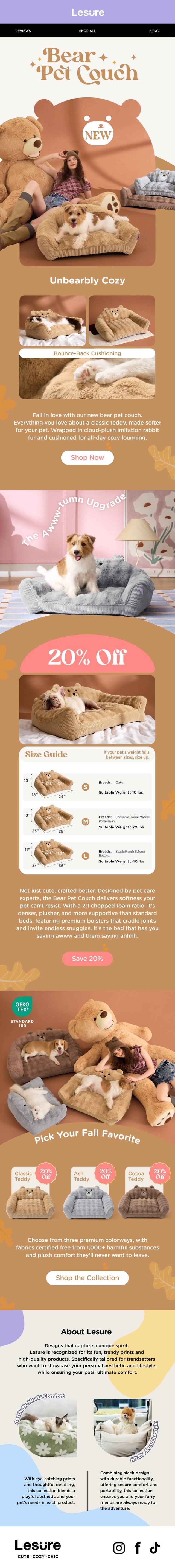 Bear Pet Couch fall launch email