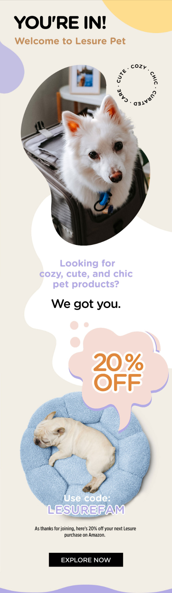 Old welcome flow email, You're In