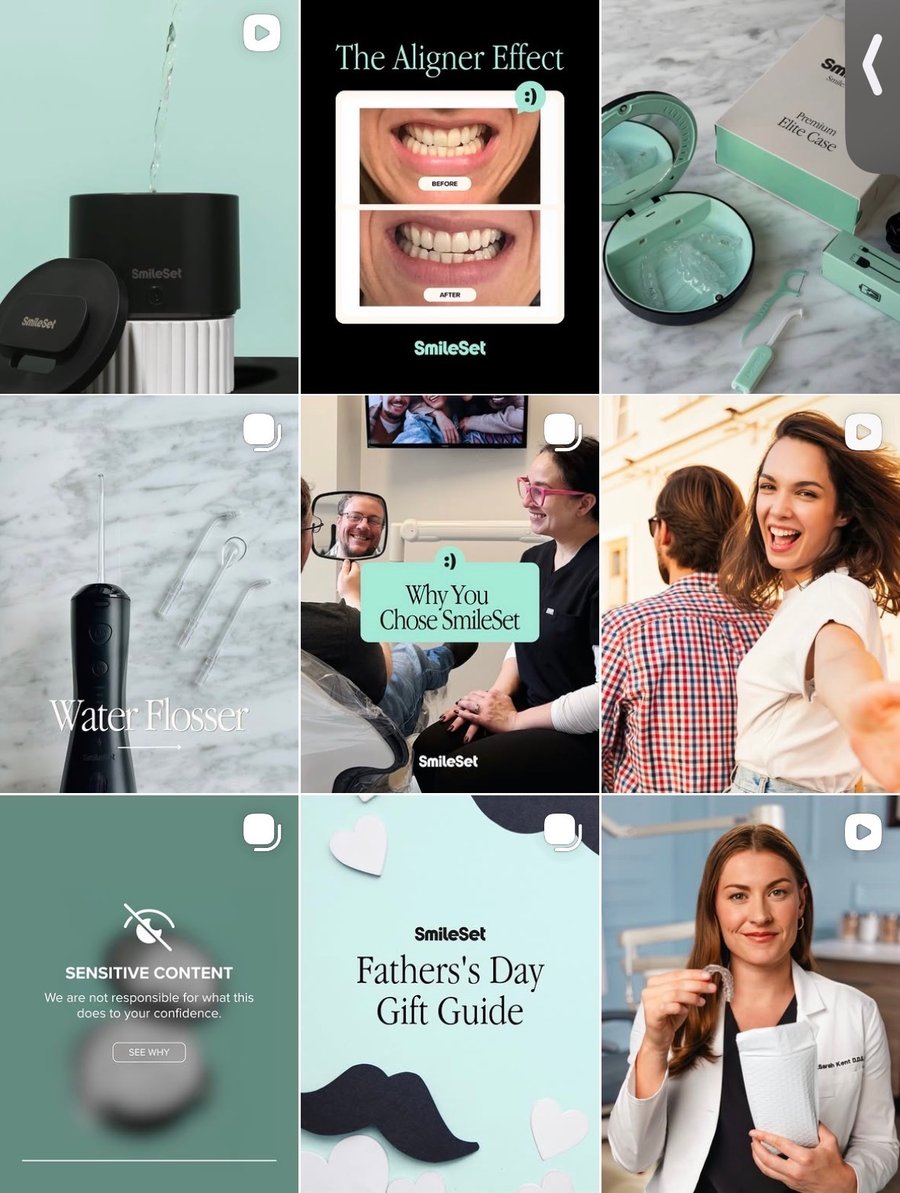 SmileSet educational and customer-story Instagram feed