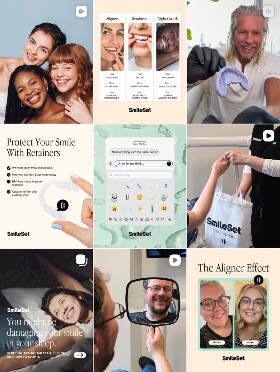 SmileSet product and before-and-after Instagram feed